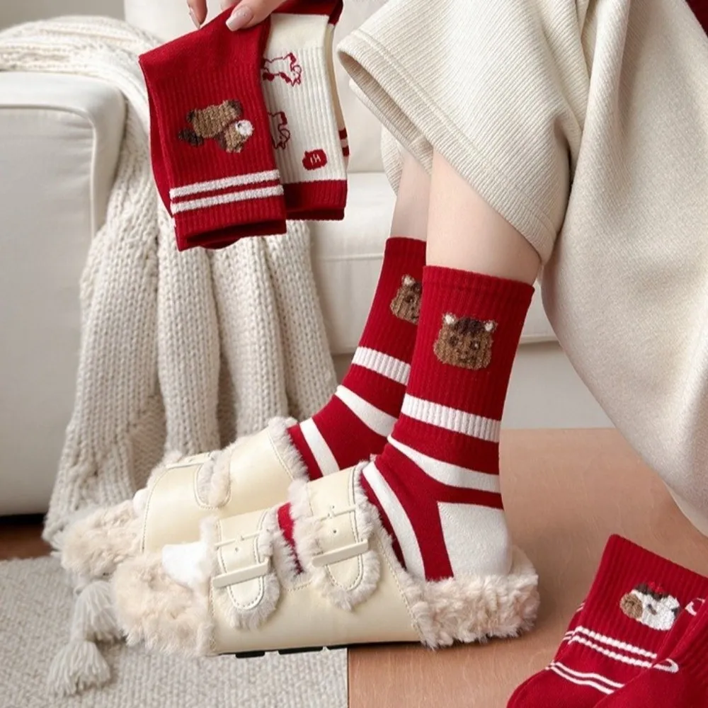 جوارب قطنية بنمط حصان ناعمة ومريحة لسنة الحصان، جوارب مرنة قابلة للتنفس على شكل زودياك، مناسبات العطلات #5