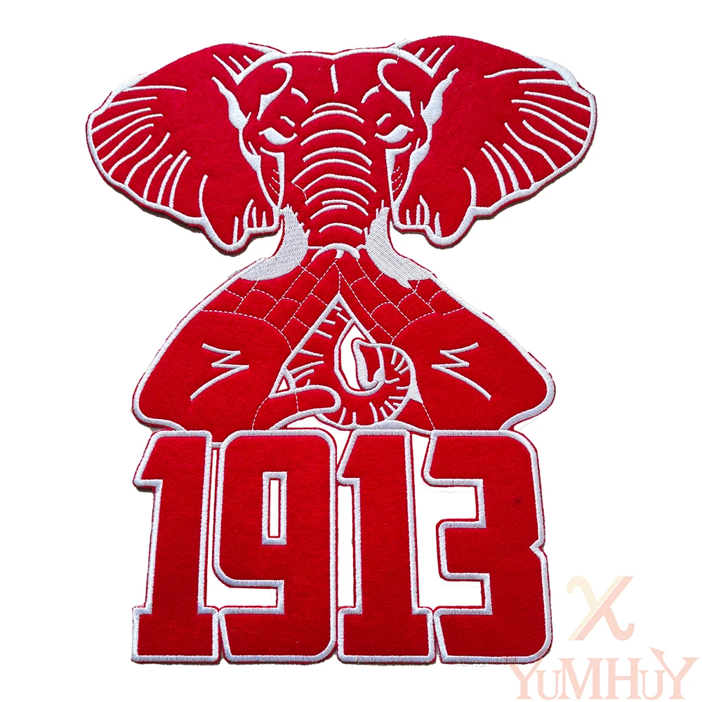 Embroidered Iron-on Patch Sticker, Large Size, Red and White Border, The Protection of Endangered Animals, 1913