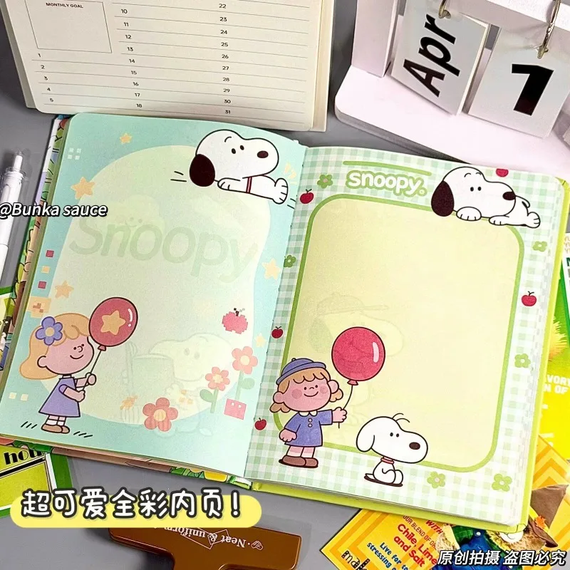 Snoopy Cartoon Anime Painted Inner Pages Hardshell Notebook Full A5 Notebook Student Hand drawn Cute High Beauty Printed Ledger