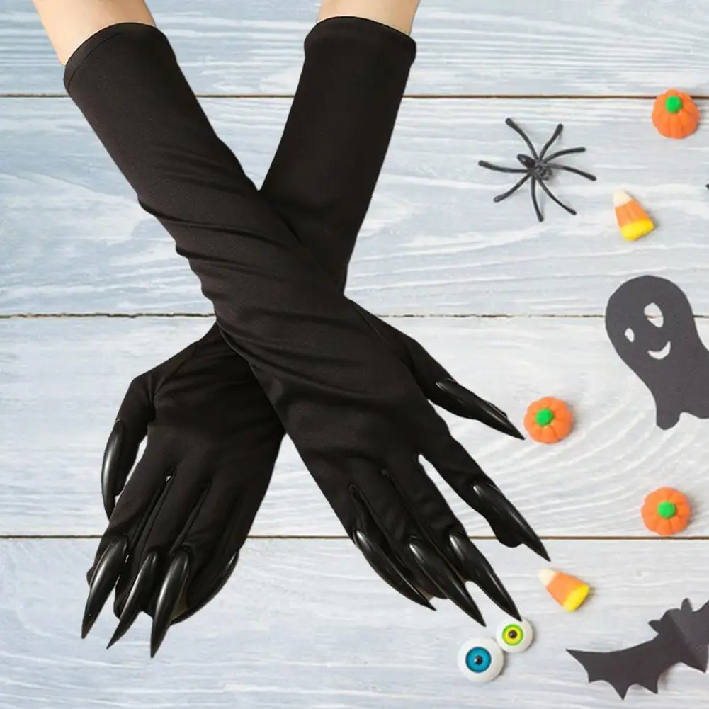 1 Pair Halloween Ghost Claw Gloves Cat Paw Long Nails Full Fingers Terrifying One Size Unisex Cosplay Stage Performance Gloves