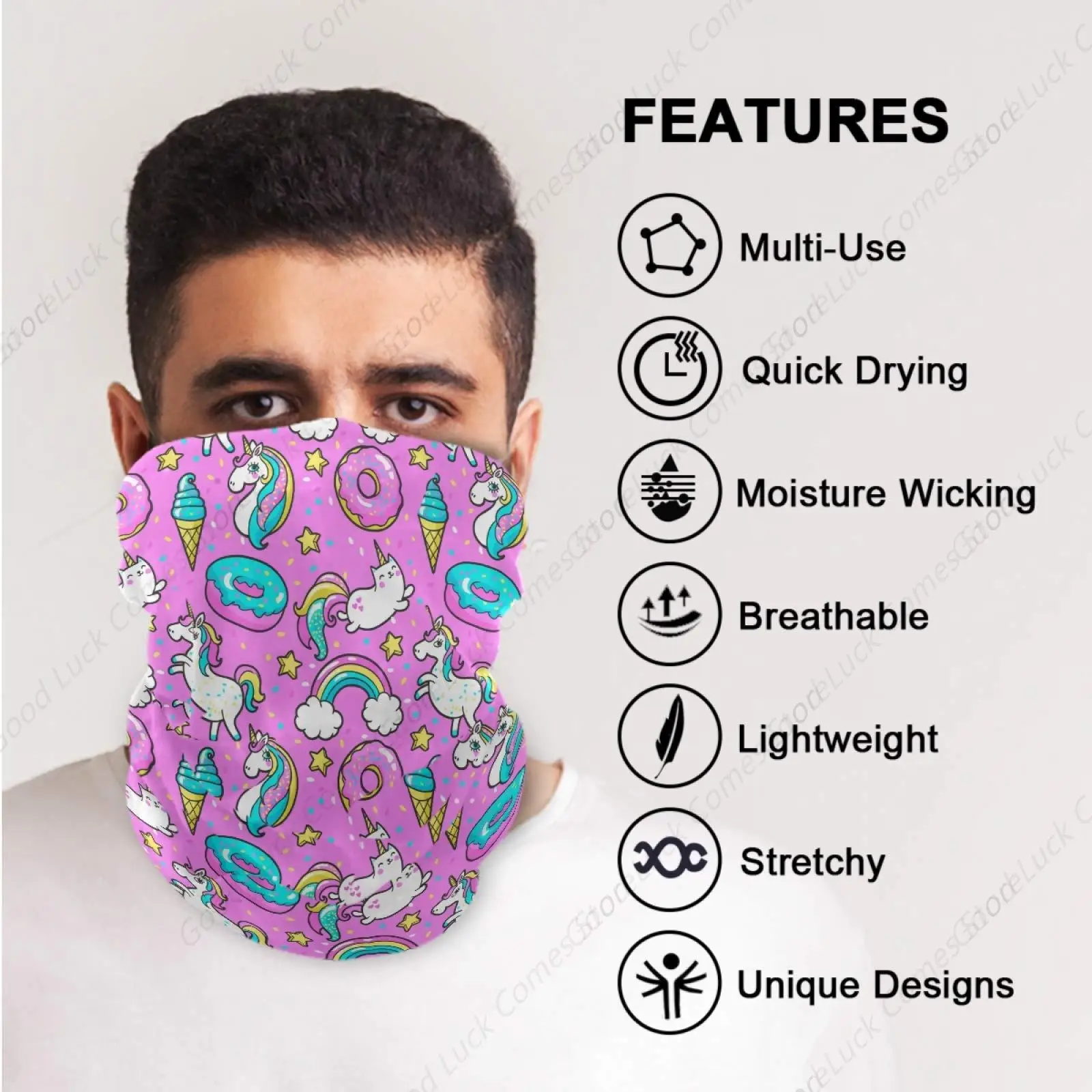 Protective Veil Scarves Unicorn Cat Blue Donut Women Men Scarf Sunscreen Dust Wind UV Sun Hair Wrapping Wristband Headwear view 4