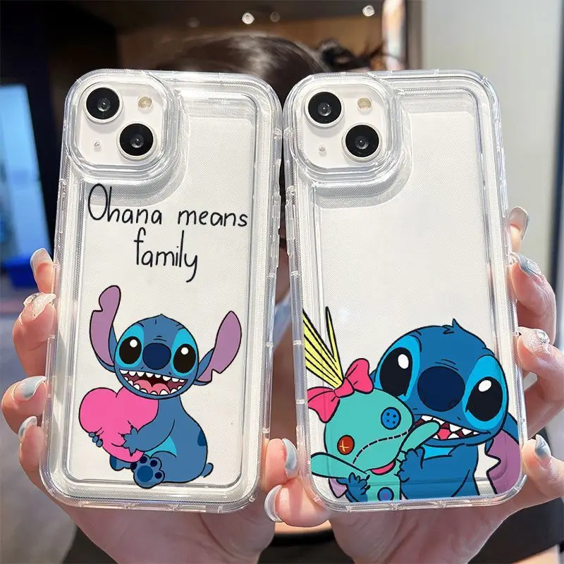 

Прозрачный чехол для телефона Kawaii Stitch Couple для iPhone 13 12 11 14 15 Pro Max Xs Xr X Se2 7 8 Plus, мягкий силиконовый чехол с мультяшным рисунком Funda