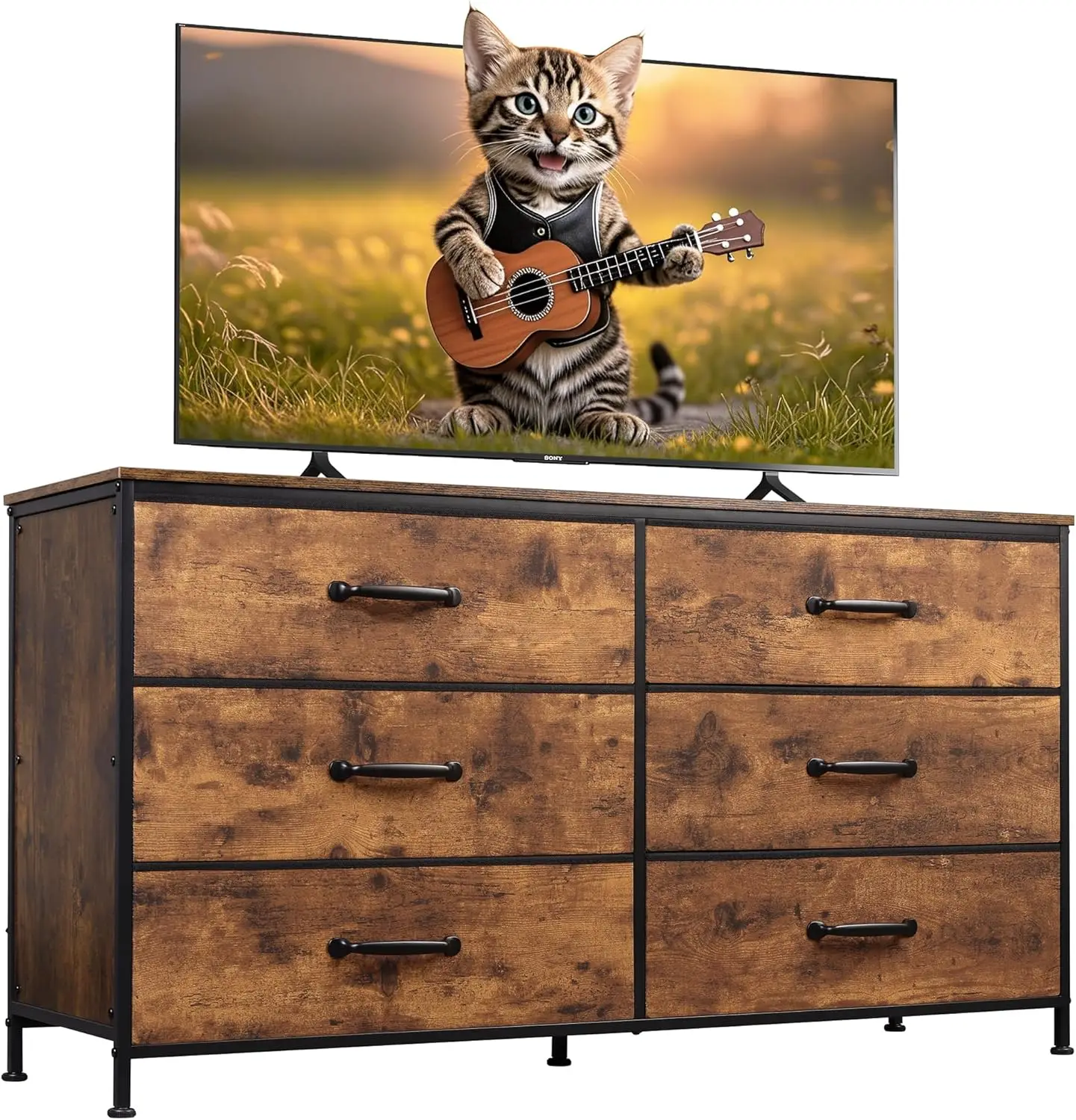 

6 Drawer Dresser for Bedroom Large, Fabric Wide Dresser TV Stand for 50, 55, 60 inch TV, Big Long Chest