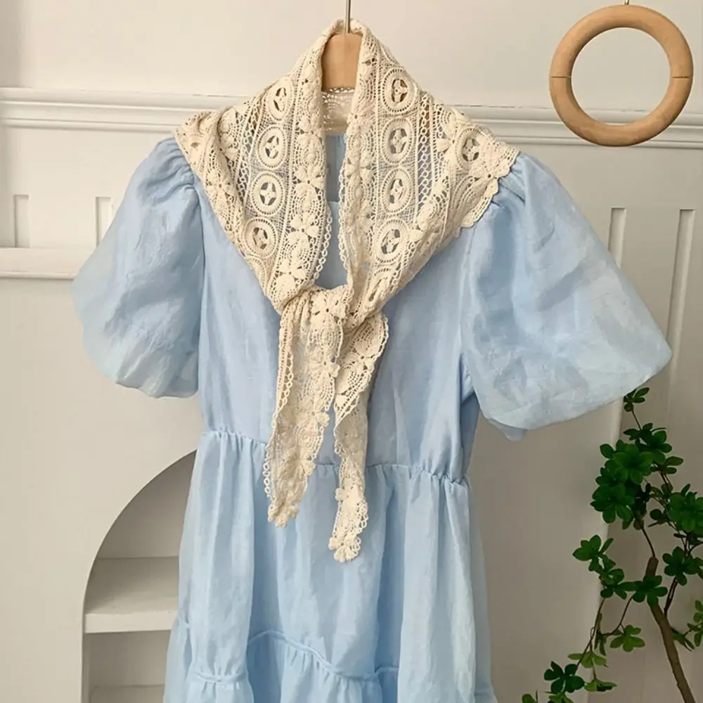 All-match Fake Collar Lace Shawl White Cloak Lace Triangle Scarf Cape Korean Style Flower Scarves Summer