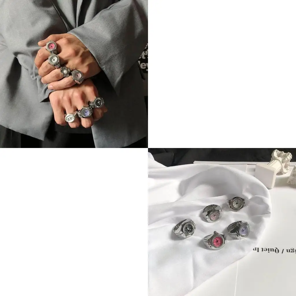 Analog Alloy Shells Finger Ring Watch Elastic Strap Watches Couple Rings