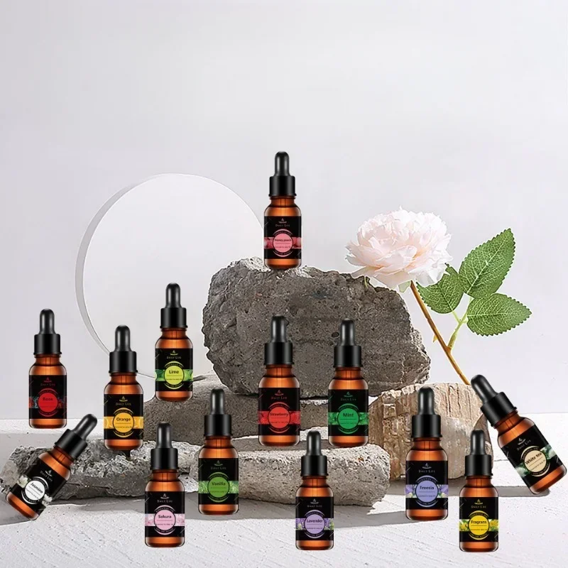 8 Flavors 10ml Essential Oils for Aroma Diffuser AirHumidifier Home Water-soluble Lavender Rose Vanilla  Lime White Tea Jasmine