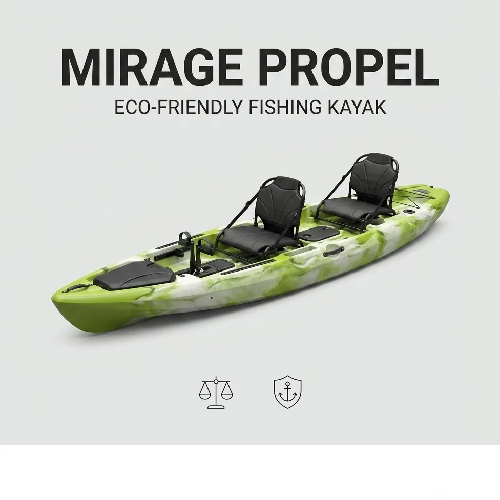 Premium Eco Friendly Lightweight Durable Two Person Green White Camo Foot Pedal Propeller Drive Sit on Top Fishing Kayak