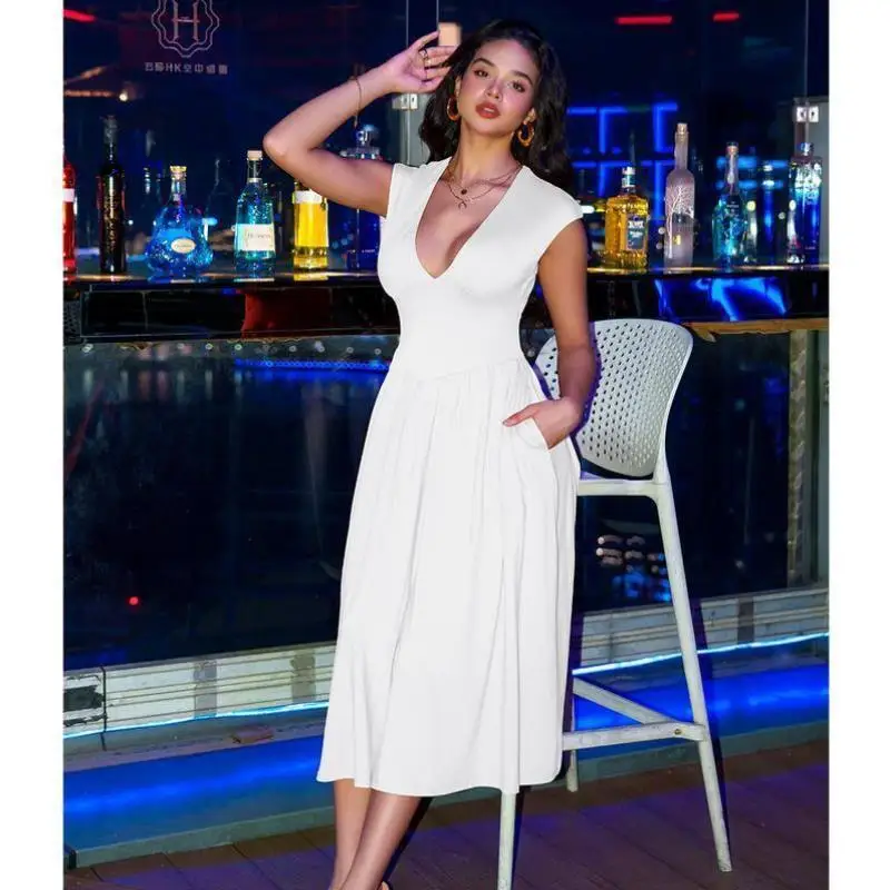 

Новый трансграничный женский летний повседневный комплект спортивной одежды Deep ort Sve плиссированные качели средней длины Seven Sve