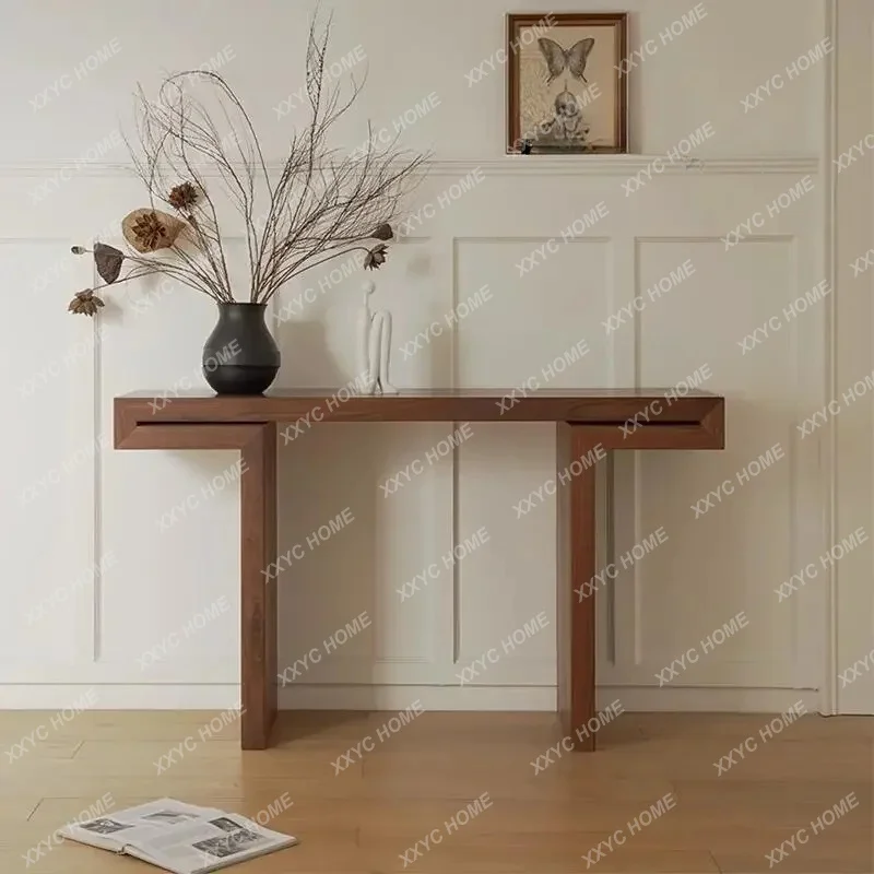 XX Black Walnut Entrance Table Italian Minimalist Log Style Entrance Platform Against The Wall Corridor