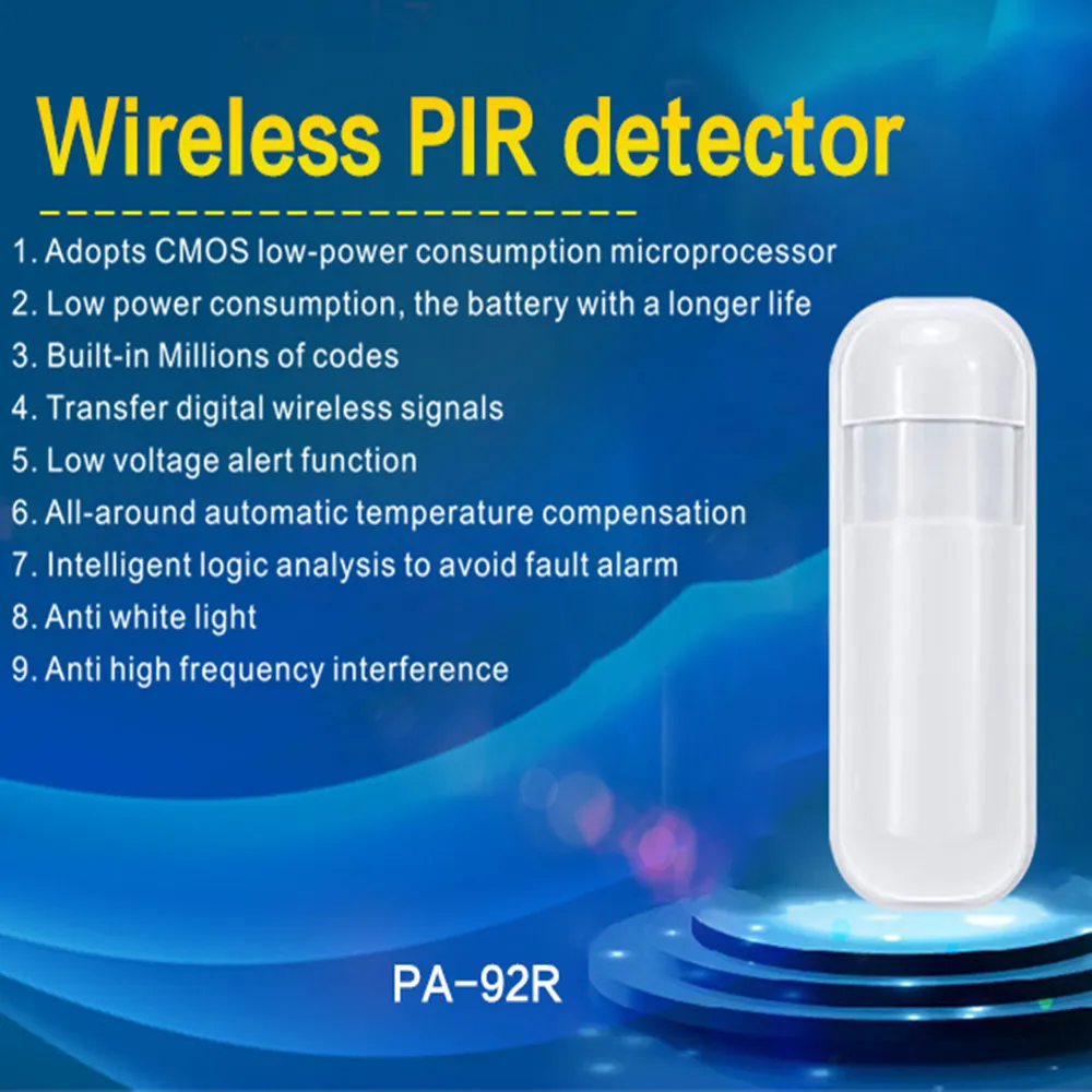 PGST-Détecteur de mouvement infrarouge sans fil pour système d\'alarme domestique, 92R PIR, 433MHz, eV1527