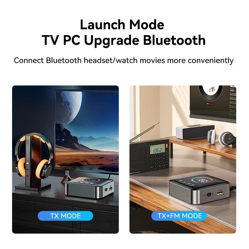 M10 RGB Цветной свет Bluetooth 5.4 Аудиоприемник Передатчик FM USB 3,5 мм AUX RCA Стерео HIFI Музыкальный беспроводной адаптер с микрофоном