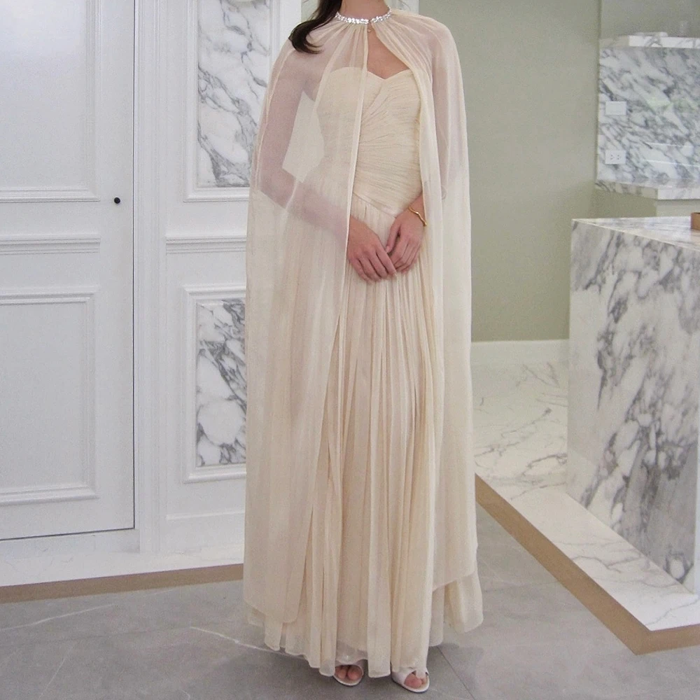 

Customized A-line Evening Dresses Ankle-length High-neck Sleeveless Prom Gown Fashion Sequined Stole Simple Draped Party Gown