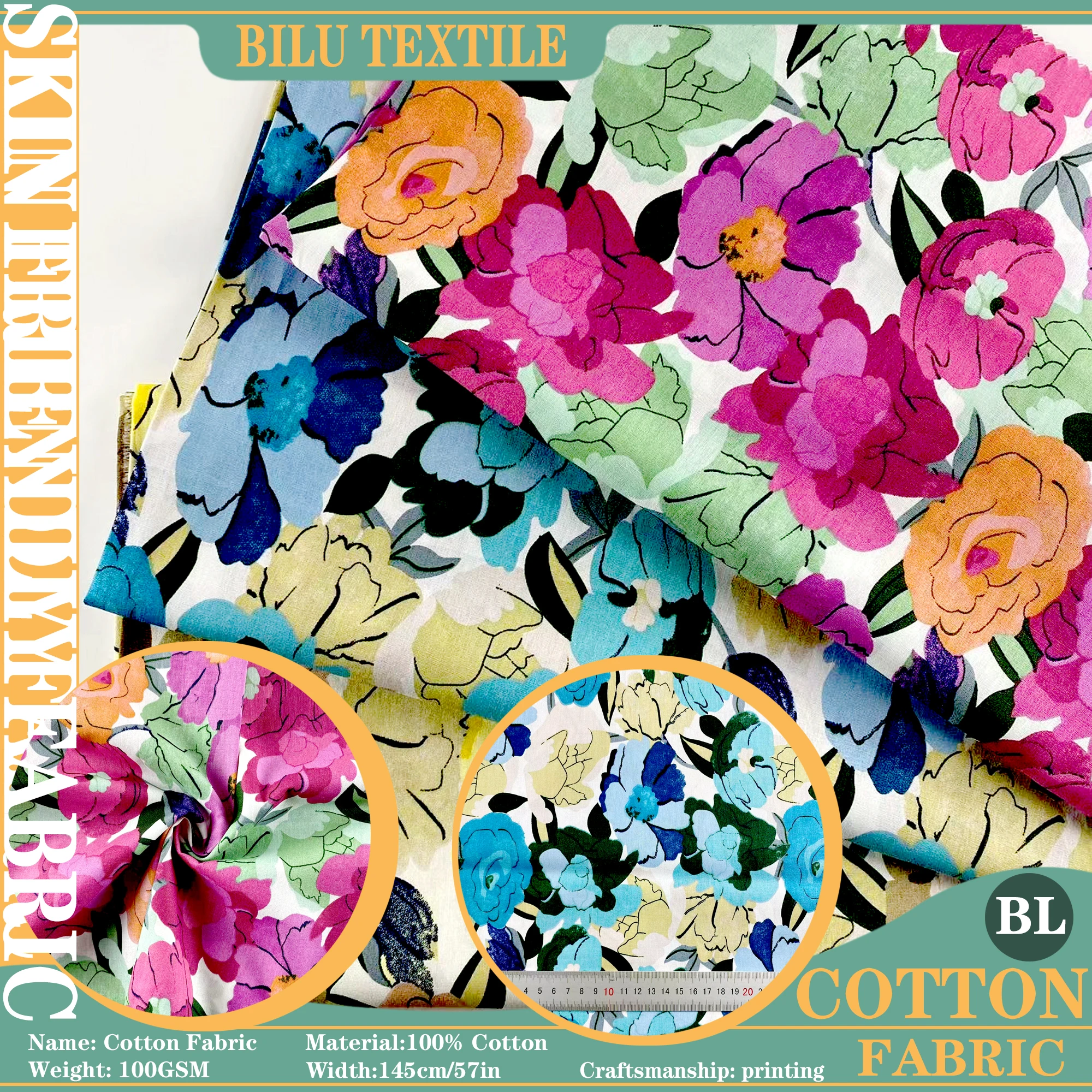 

100% Cotton Fabric - Handmade DIY Sewing Material for Dresses & Home Textiles