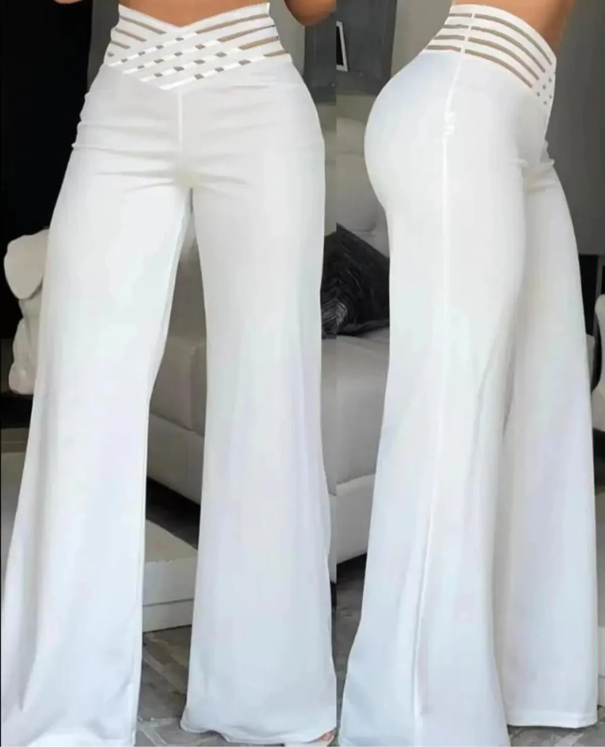 

Женские широкие расклешенные брюки, осенние повседневные брюки с прозрачной сетчатой нашивкой крест-накрест, брюки с высокой талией, уличная одежда, элегантные рабочие брюки