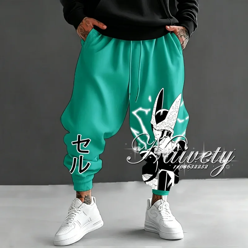 Pantalones Deportivos Holgados de Secado Rápido con Estampado de Kanji Japonés y Cell de Dragon Ball, Talla Grande Americana, Estilo Hip Hop, para Adultos y Niños