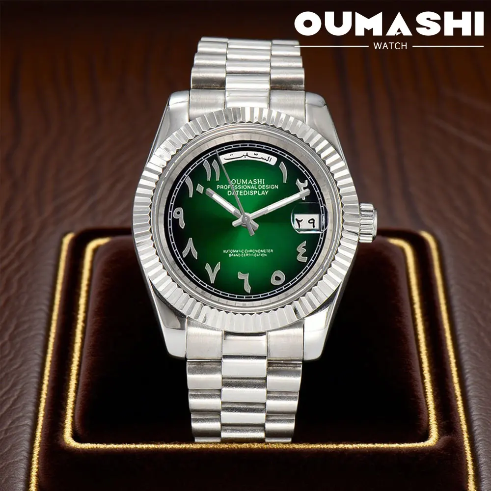 Luxury 40mm Men's Silver Watch with Miyota 8285 Automatic Mechanical Movement Sapphire Glass Arabic Dial Custom Men's Timepiece