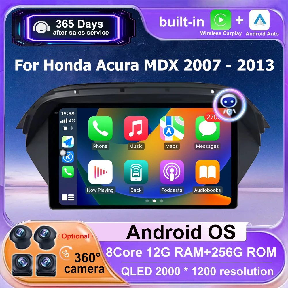Android 16 Auto para Honda Acura MDX 2007 - 2013 360 cámara reproductor de vídeo Multimedia navegación GPS Radio de coche inalámbrico Carplay DSP