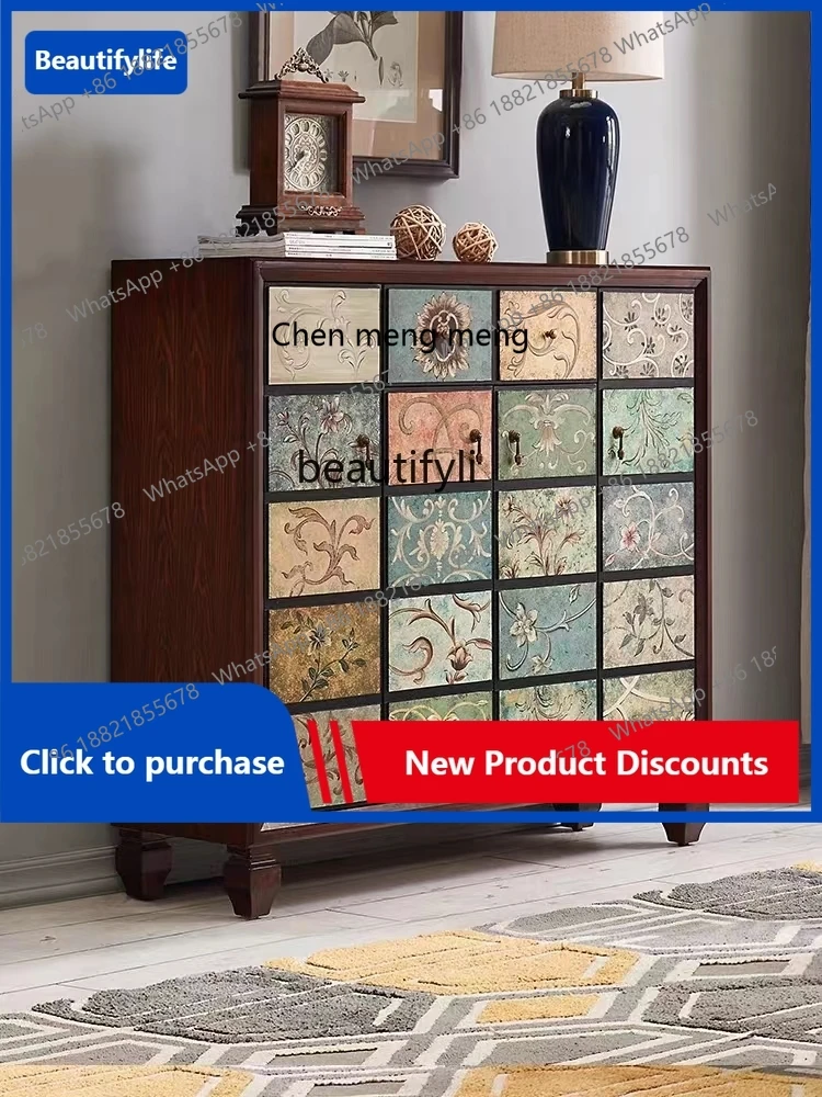 C85 Entrance Cabinet Retro Painted American Country Doorway Storage Neoclassical Small Apartment Solid Wood Sideboard