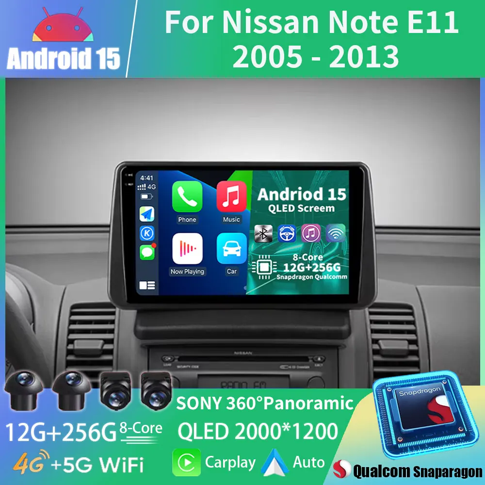Android 15 Car Radio For Nissan Note E11 2005 - 2013 GPS Multimedia Player Navi Head Unit Stereo Wireless Carplay Auto Video DSP