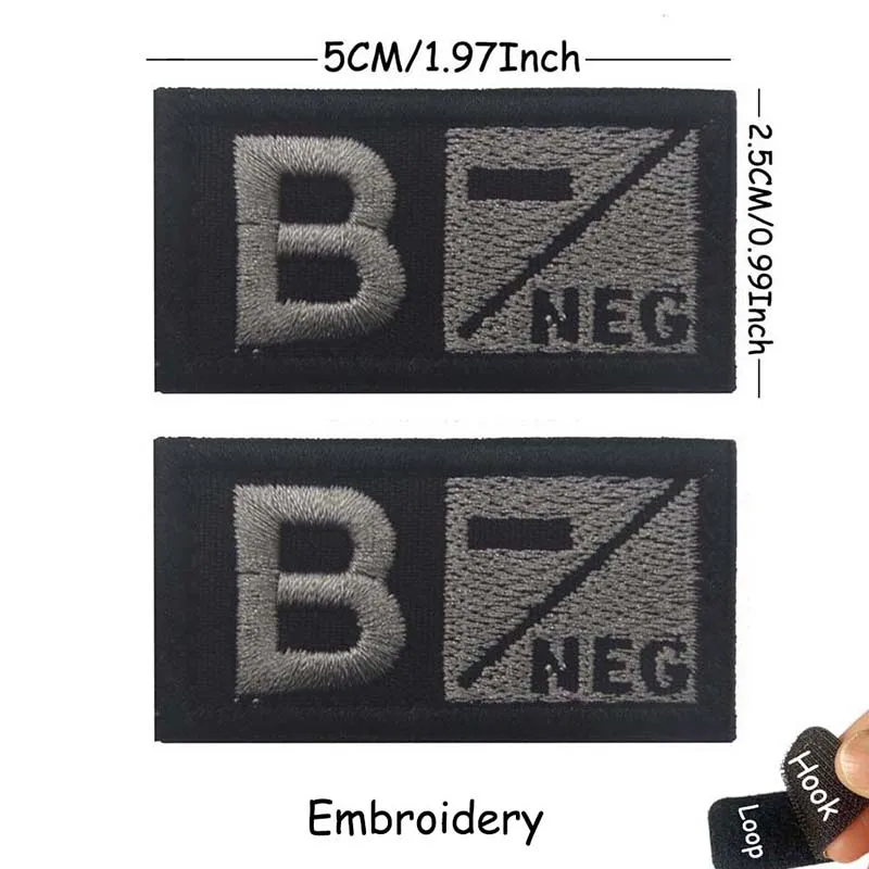 1/2 Stück, A B AB O POS-NEG Blutgruppen-Abzeichen, Stoffapplikation, Stickerei, Klettverschluss-Patches, militärischer taktischer Patch für Rucksäcke