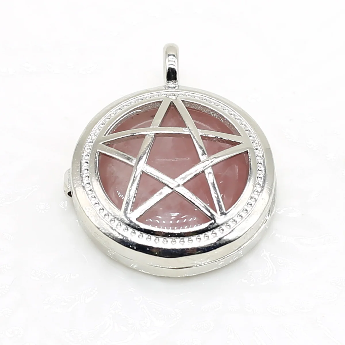 1pc Natural Stone Pendant Round Metal Openwork Pentagram with Crystal Inside Charms for Jewelry Making DIY Necklace Accessories