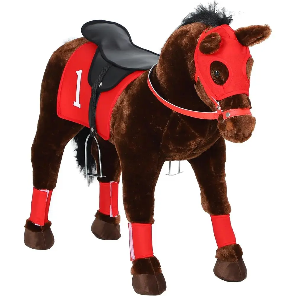 

Ride-On Pony Toy for Kids 3-8 Years, with Neighing Sound and Stirrups, Brown
