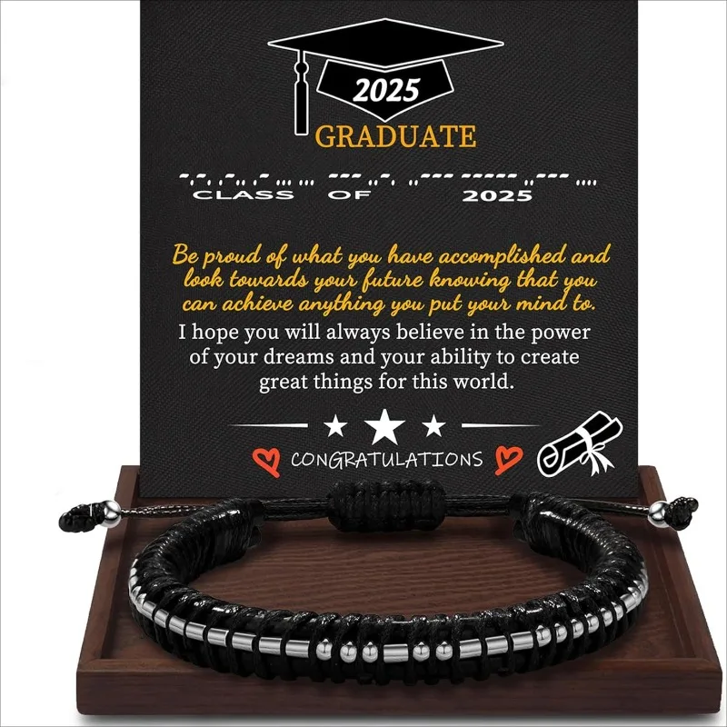 Inspirational Gifts for Men Morse Code Bracelets Mens Bracelets Graduation Gift for Him Best Friend Adjustable Leather Bracelet