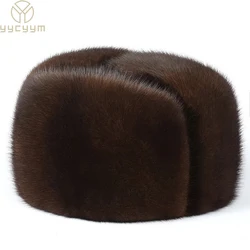 2024 Winter Unisex Top Real Mink Fur Bomber Hat Male Genuine Marten Head Warm Black/Brown Caps Best Gift For parent Gorras