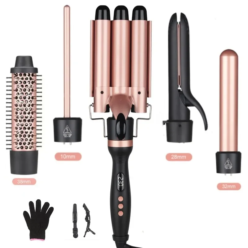 Customize Color Interchangeable 5 IN 1 Curling Wand Set Curling Iron Brush Hair Styler