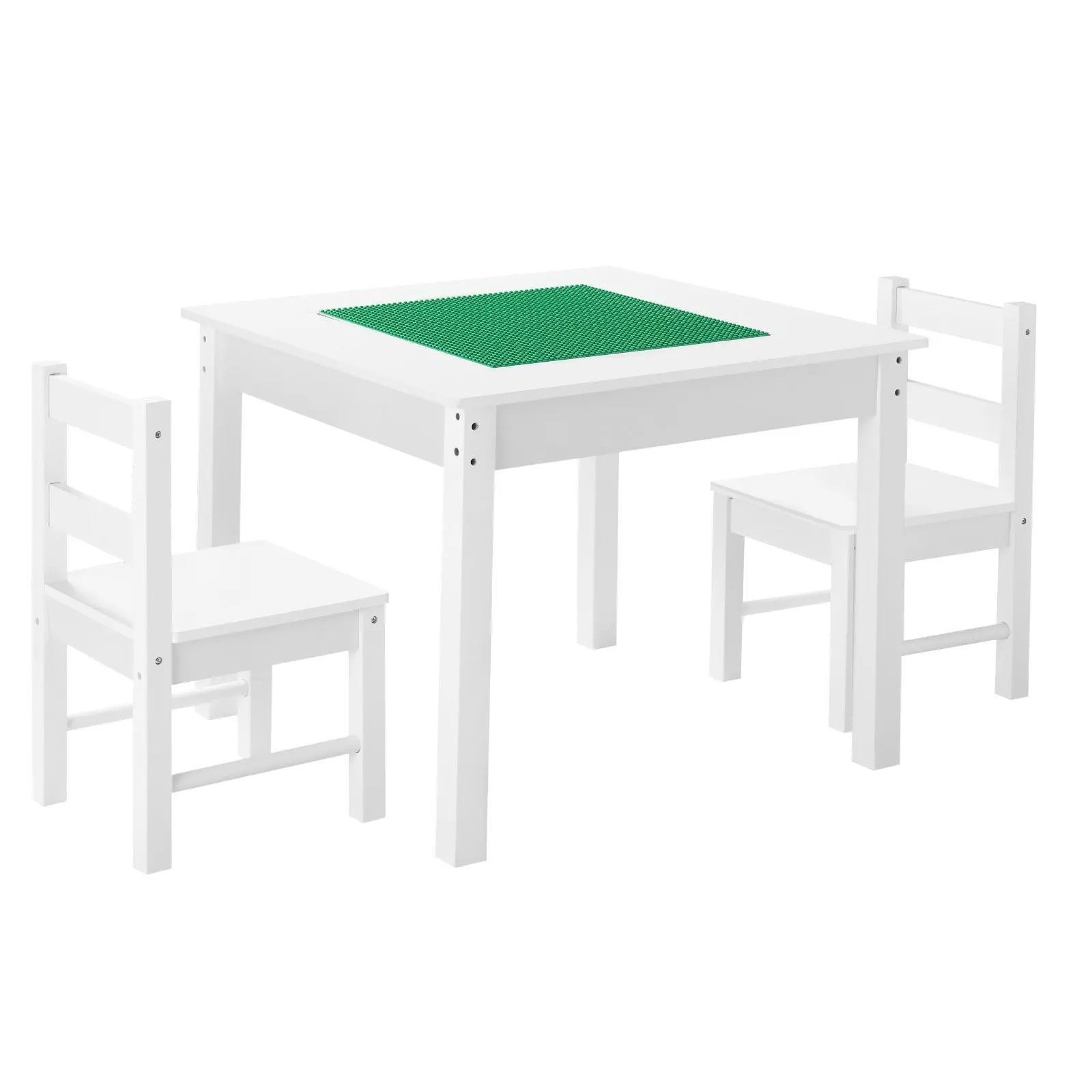 Kids Activity Table And 2 Chairs Set, Building Blocks Double-Sided Tabletop, Toddler Table And Chair Set With Storage For Kids