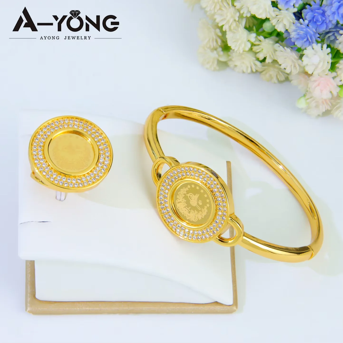 Turkish Vintage Coins Jewelry Set 21k Gold Plated Dubai Fashion Zirconia Opening Bangles Ring Kurdish Women Party Jewelrys