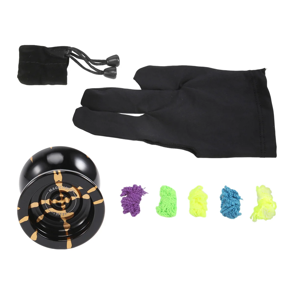 Magicyoyo N11 Alloy Aluminum Professional Yoyo Unresponsive Yoyo Ball (Black Golden) Bag, Glove 5 Strings