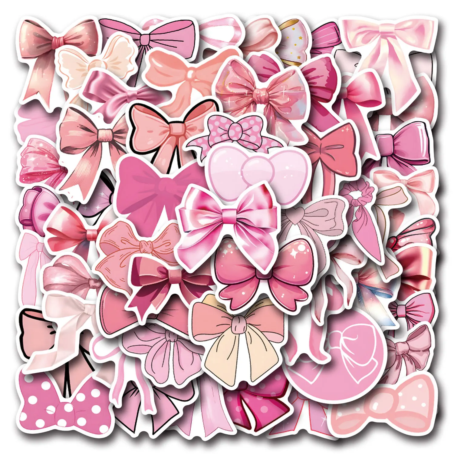 55/60 Stück Cartoon Niedliche Rosa Schleifen-Aufkleber für DIY Scrapbooking Notizbuch Handy Laptop Gitarre Wasserflasche Wasserfeste Aufkleber