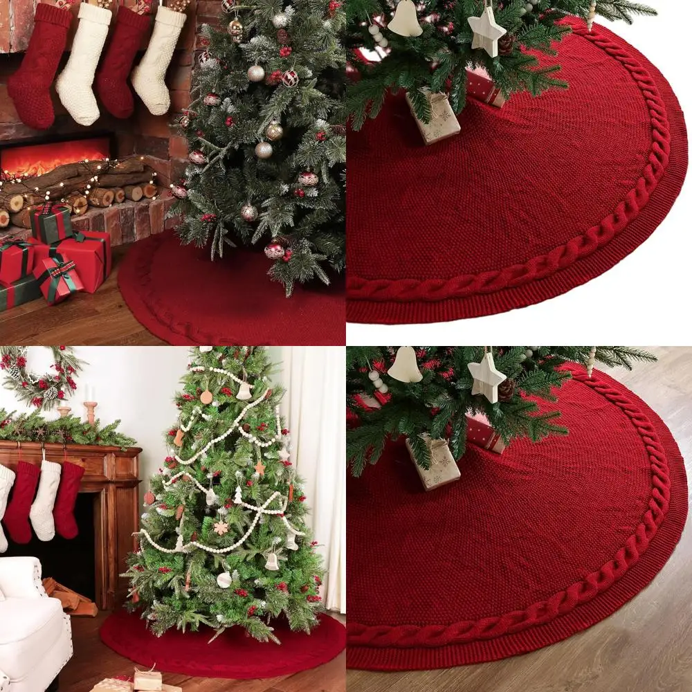 

Винтажная трикотажная юбка для рождественской елки длиной 9 футов, винно-красный, стиль фермерского дома в деревенском стиле, большая для 60 елки