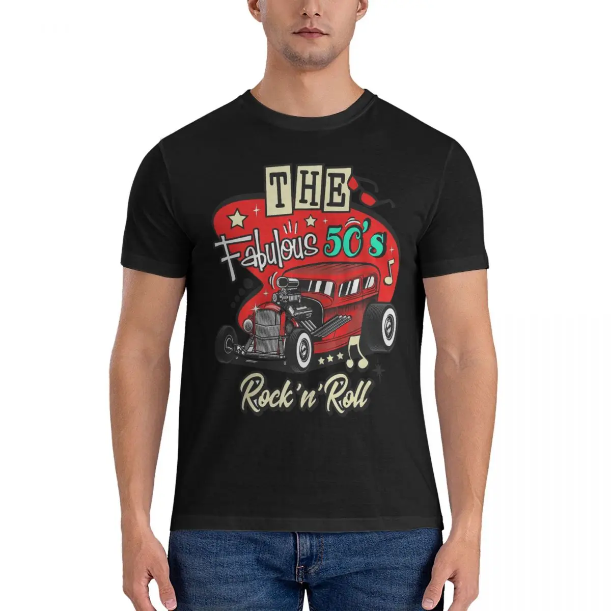 Rock And Roll Music Hot Rod Vintage Sock Hop T Shirts Men's Cotton Casual T-Shirts Crewneck Vintage Rockabilly Rock and Roll 14