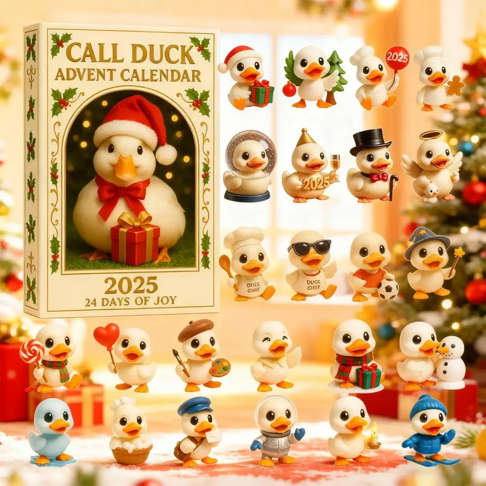Detaillierte Entenfiguren, Fußballspieler-Enten-Dekoration, Weihnachts-Countdown-Dekoration, Anruf, Ente, Adventskalender 2025, mit für den Baum
