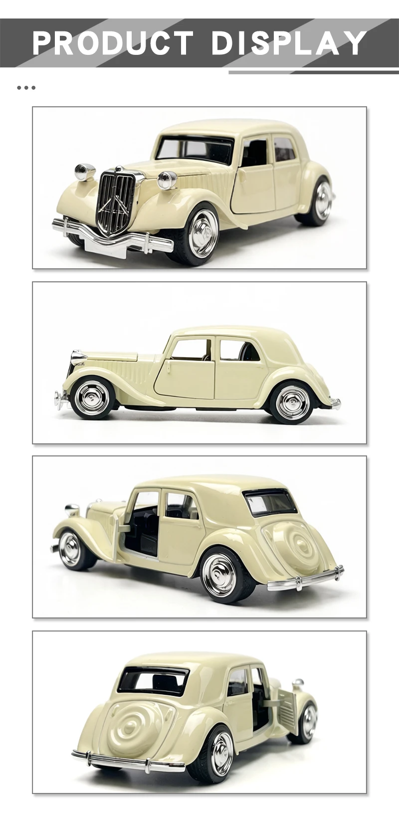 1:36 Legierungsdruckguss-Modellauto 11CV, Vintage-Automodell, klassisch, mit Rückziehfunktion, Türen zum Öffnen, Modellfahrzeug-Replik für Sammlung, Geschenk, Spielzeug – Detail 6