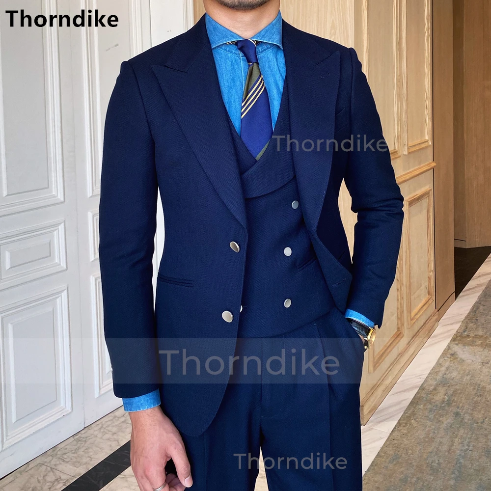 Thorndike 2022 Large Lapel Formal Wedding Suit Men's Fashion Groom Western Slim Fit Business Casual Party 3 Piece Set