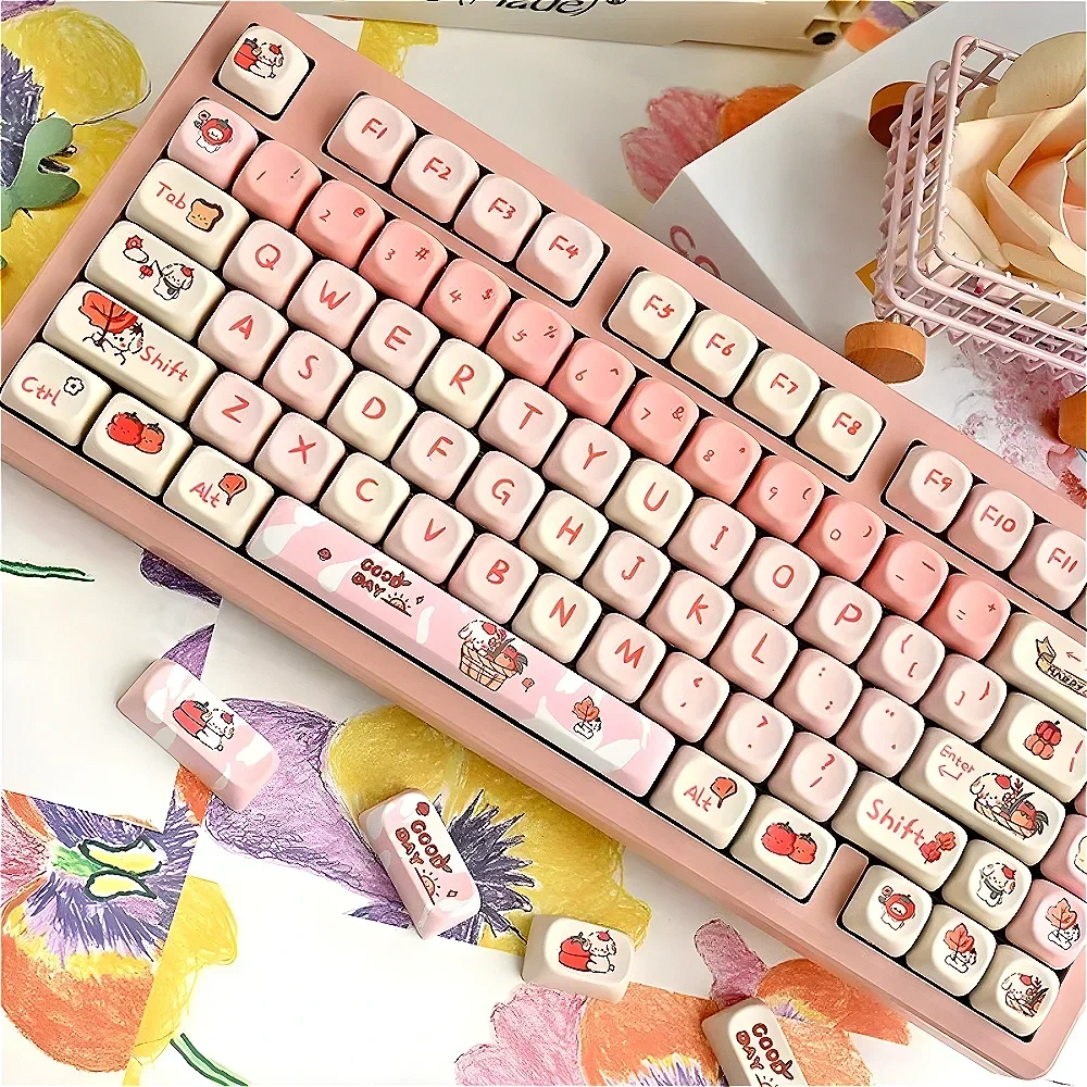 

Pink Keycaps/Happy Fix Dog Theme MOA Highly Customizable Mechanical Keyboard Keycaps for Gaming Keyboards MX Switch