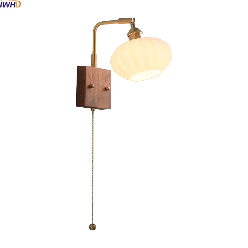 

IWHD светодиодный настенный светильник в японском стиле для детской гостиной, белое стекло тыквы, внутреннее освещение, зеркало для ванной комнаты, светильник Wandlampen