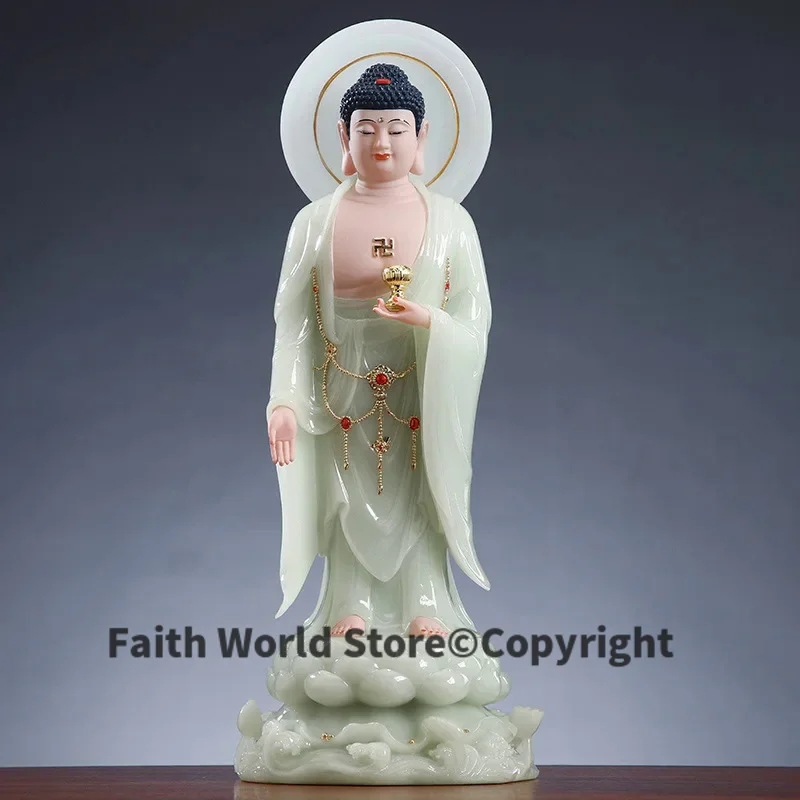 A set 3P XI FANG SAN SHENG buddhas Worship protection jade High grade Sakyamuni pusa buddha statue Safety Healthy luck bless