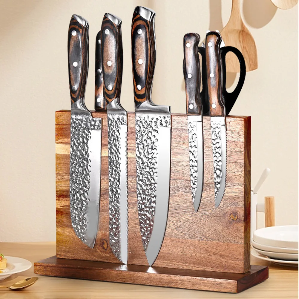 

Magnetic Wooden Knife Holder Double-Sided Knife Display Rack Knife Set Holder Stand with Strong Enhanced Magnets for Counter Top