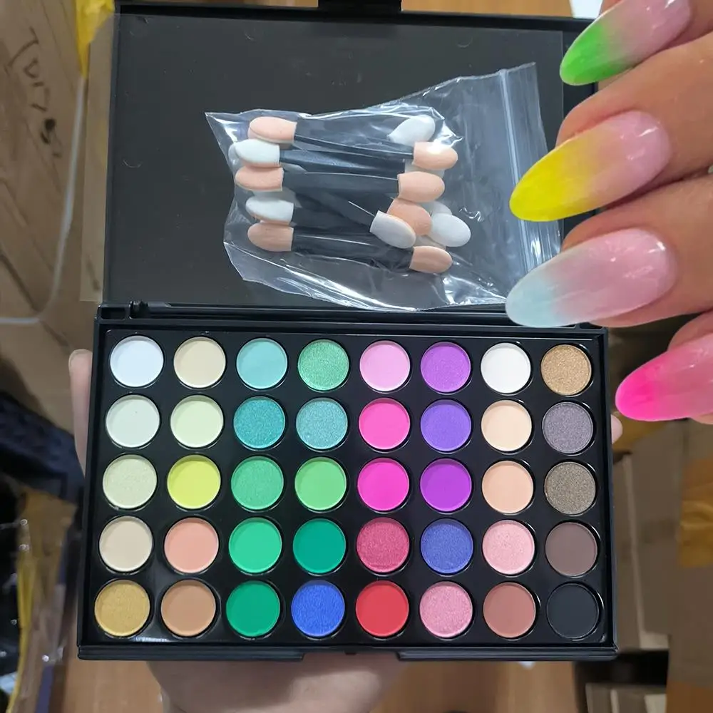 40Colors Ombre Solid Nail Powder Eyeshadow Palette Set French Gradient Pearlcent Nail Pigment for Party Face Makeup Rubbing Dust