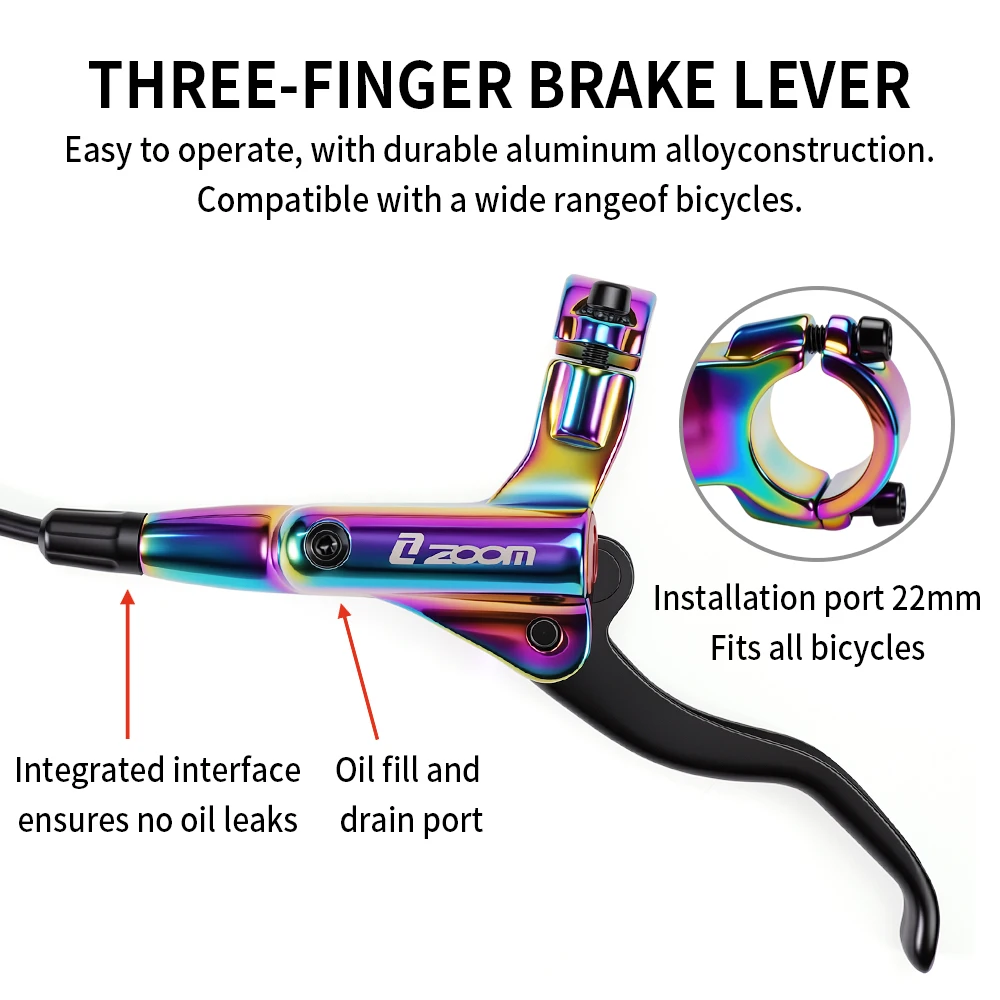 ZOOM Bike Accessories Rainbow Hydraulic Disc Brake Caliper & Lever Set, Inner Wiring/Conjoined Hose, MTB Bicycle Parts