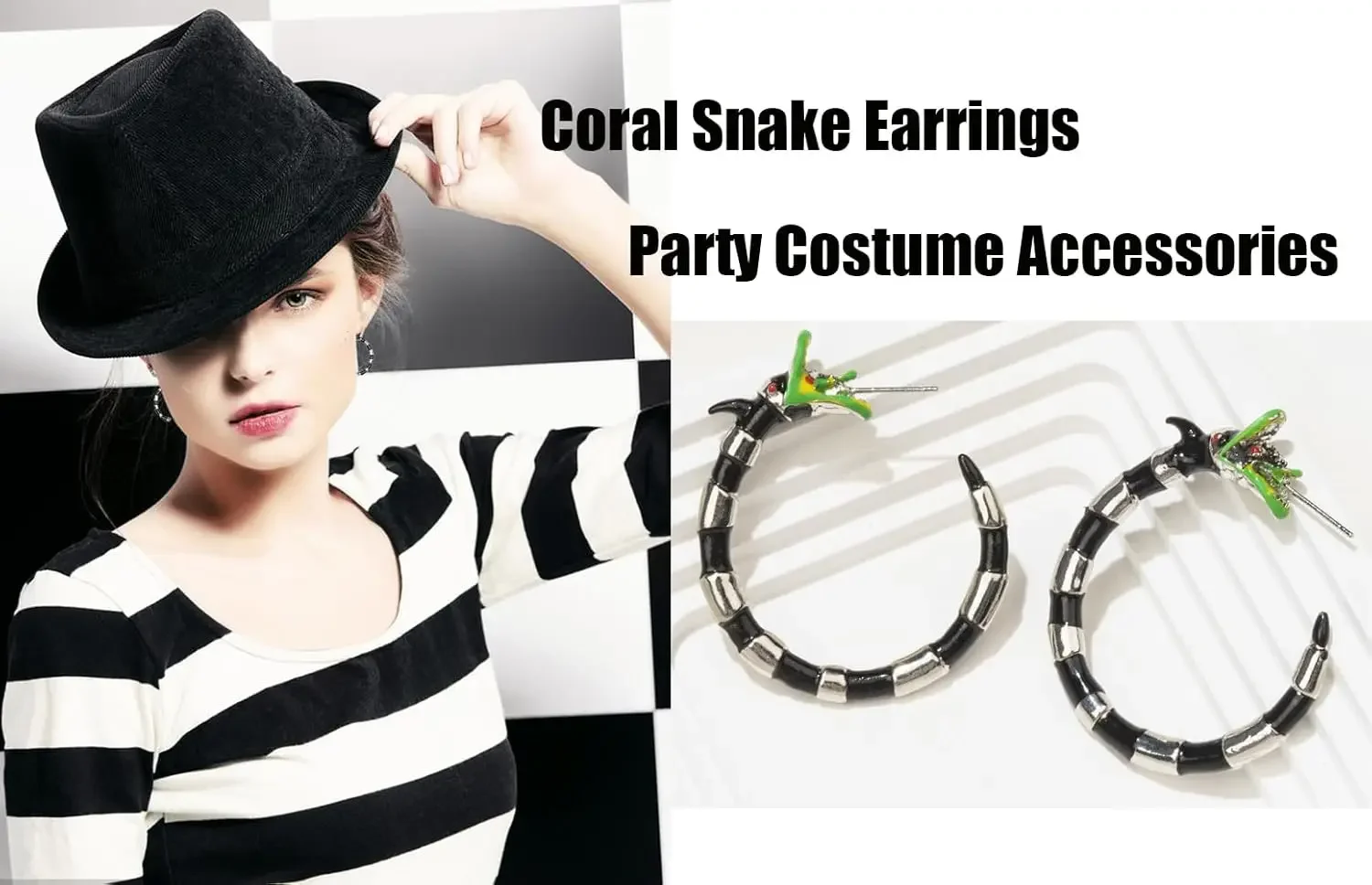 Gothic Coral Snake Earrings Halloween Horror Beetle Snake Juice Hoop Earrings for Women Cosplay Costume Halloween Accessories