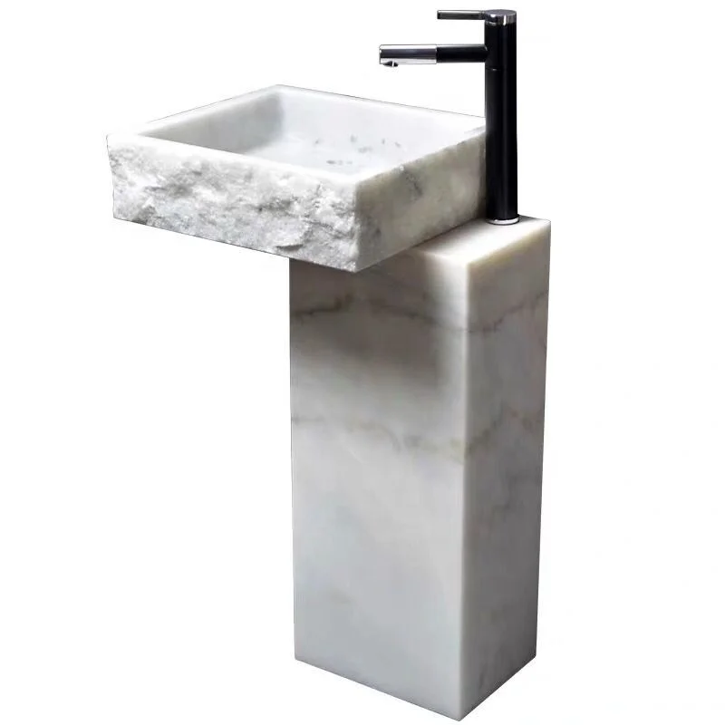 

S*& Free Standing Bathroom Decoration Natural White Marble Pedestal Stone Sink