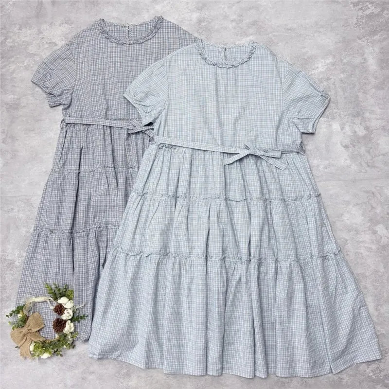 

Johnature Japanese Cotton Fungus Plaid Belt Dress For Summer Thin High-waisted Cake Casual Dresses Summer New