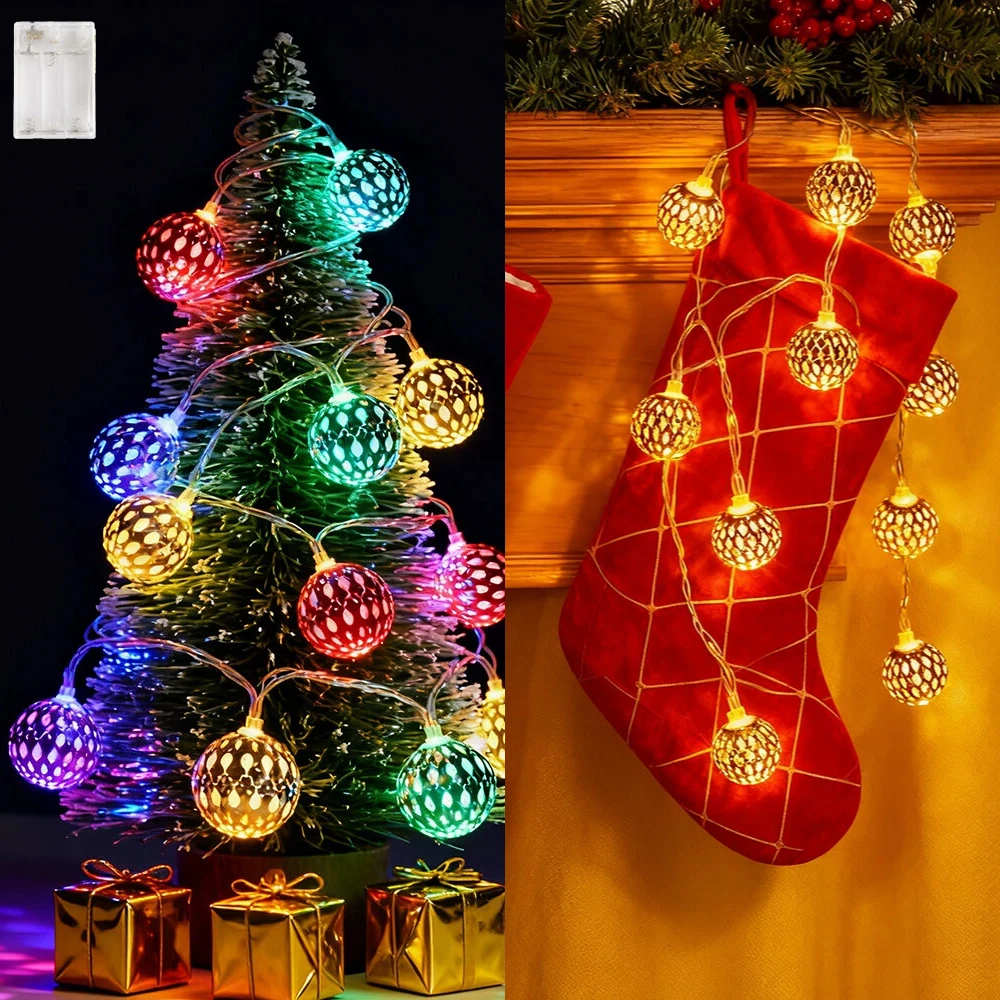 1 st Marokkaanse lichtslingers, 20 LED-bol gouden batterij-aangedreven metalen ballen kerst lichtslingers (niet inbegrepen batterij)
