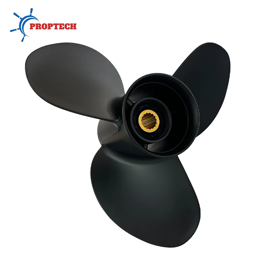 Hélice de barco adequada para 60hp 70hp 90hp 100hp 115hp 140hp Suzuki 13 3/4 × 17 Parte de motor de popa de liga de alumínio 3 lâminas 15 dentes estriados