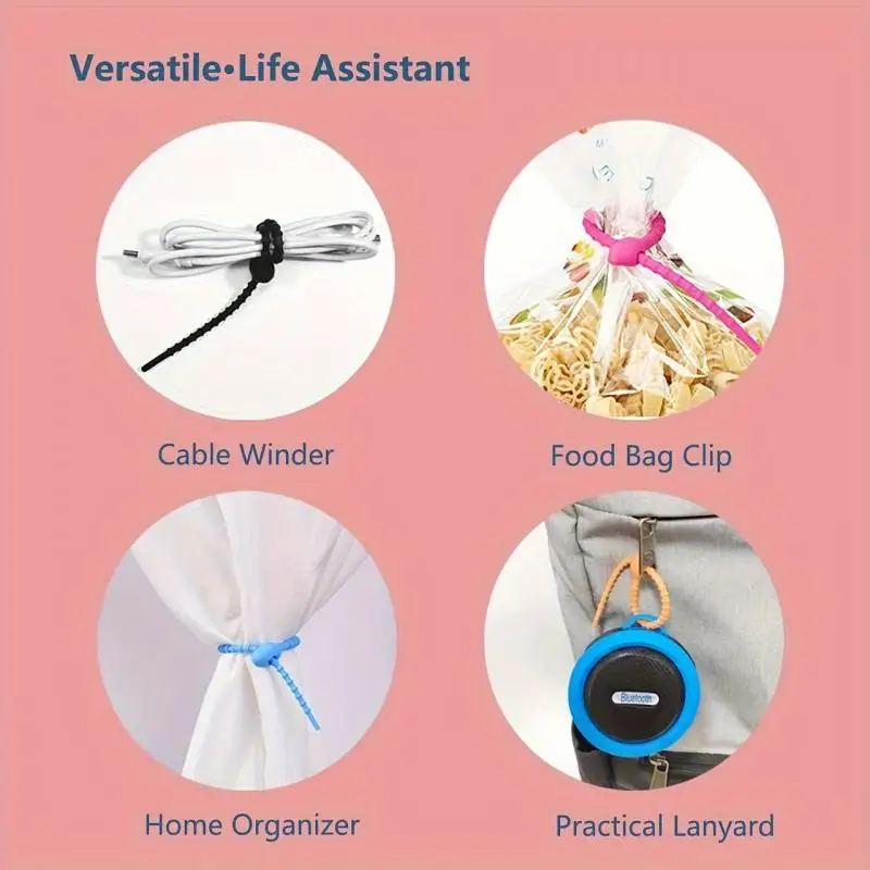 High quality 5-20Pcs/Lot 9 Color Silicone Reusable Bag Ties Twist Wire Fasten Cable Zip Tie Headset Data Line Wire Universal Tie